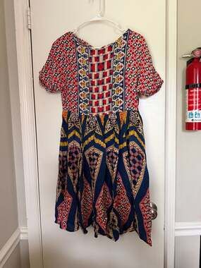 Label Ritu Kumar 100% Viscose Multi-Color Printed Boho Midi Dress Size M